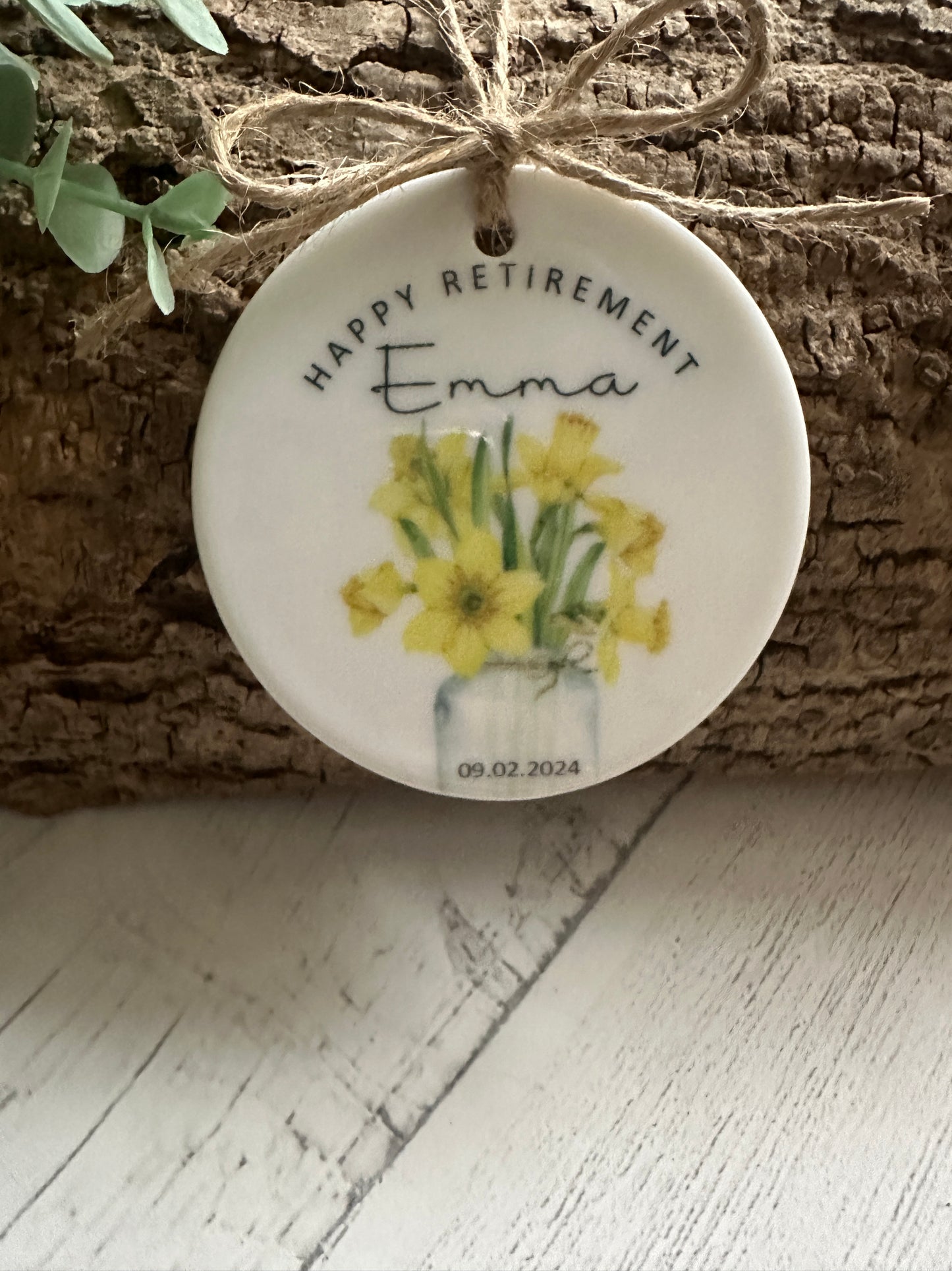 Personalised Retirement Ceramic Keepsake | Daffodils | English | Welsh | Boxed | Gift Bag | Matching Card | Colleague | Present | Ymddeoliad