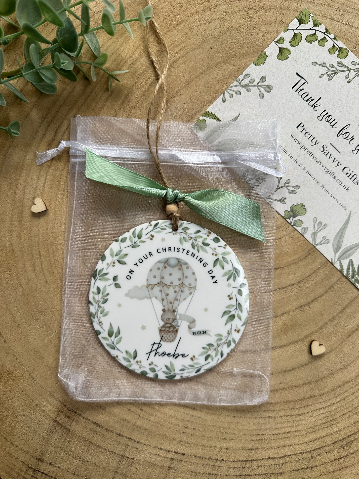 Personalised Handmade Christening Keepsake, Card or Gift Set | Christening, Baptism or Naming Ceremony | Hot Air Balloon Theme | Hanging Gift | English or Welsh