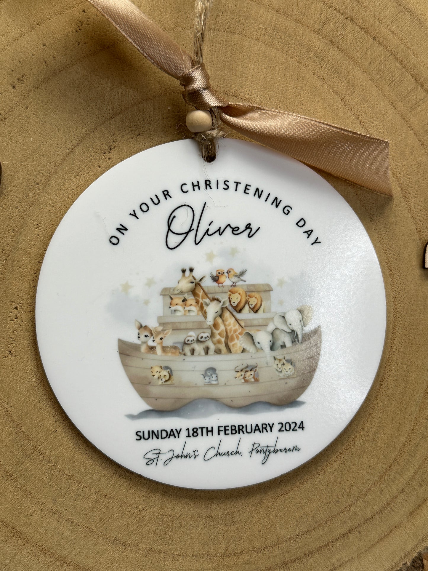 Personalised Handmade Christening Keepsake, Card or Gift Set | Christening, Baptism or Naming Ceremony | Noahs Ark Animal Theme | Hanging Gift | English or Welsh