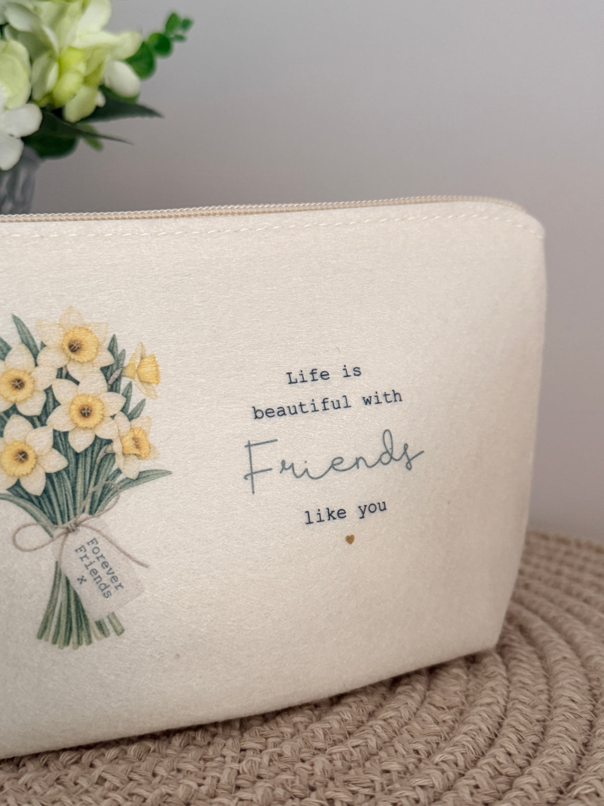 Personalised Makeup & Accessory Bag – Life is beautiful with friends like you, 24 Flower Types