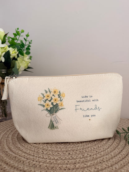Personalised Makeup & Accessory Bag – Life is beautiful with friends like you, 24 Flower Types