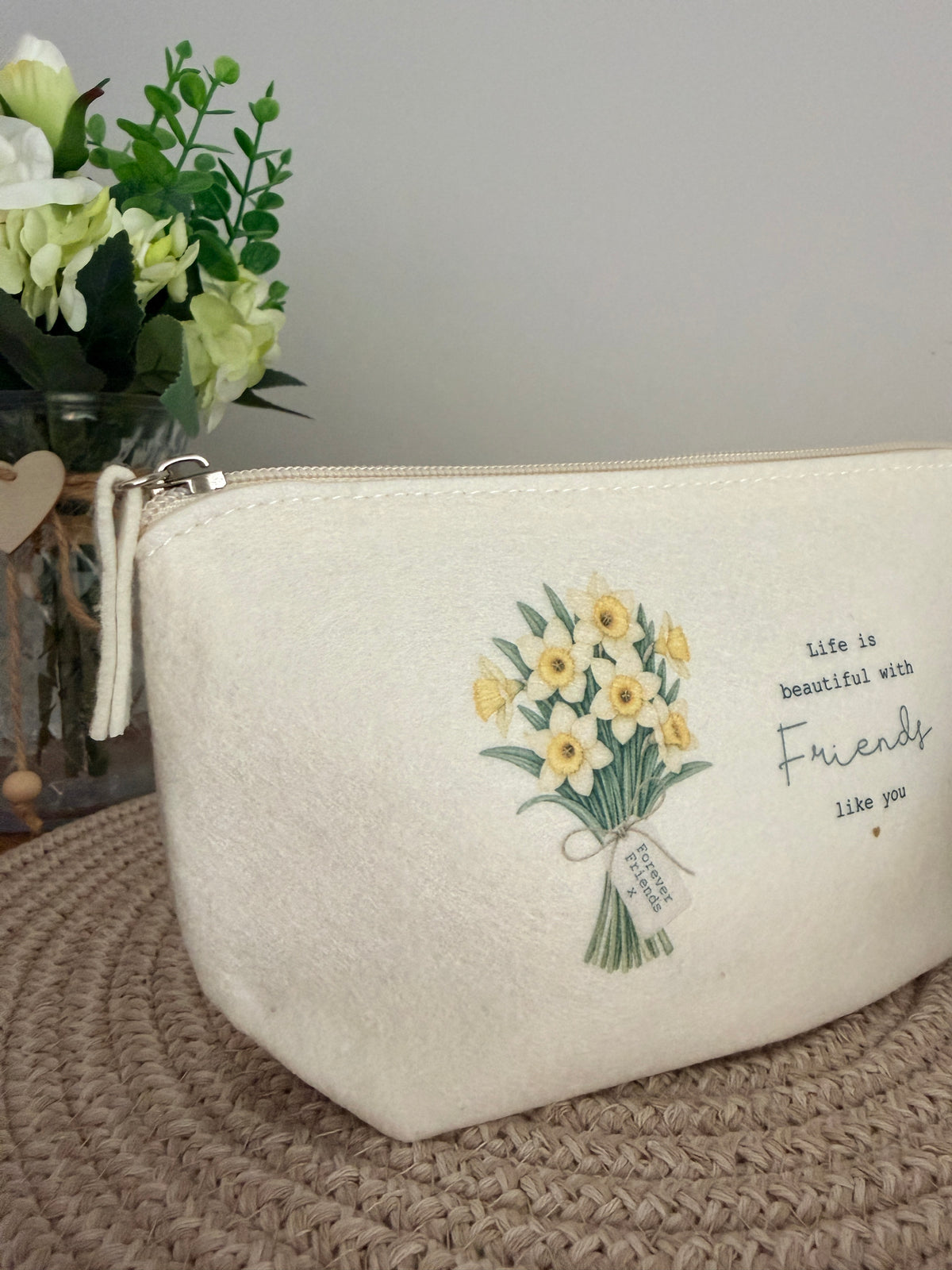 Personalised Makeup & Accessory Bag – Life is beautiful with friends like you, 24 Flower Types