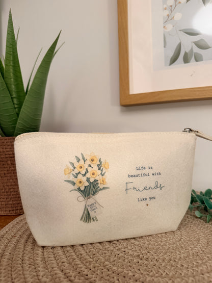 Personalised Makeup & Accessory Bag – Life is beautiful with friends like you, 24 Flower Types