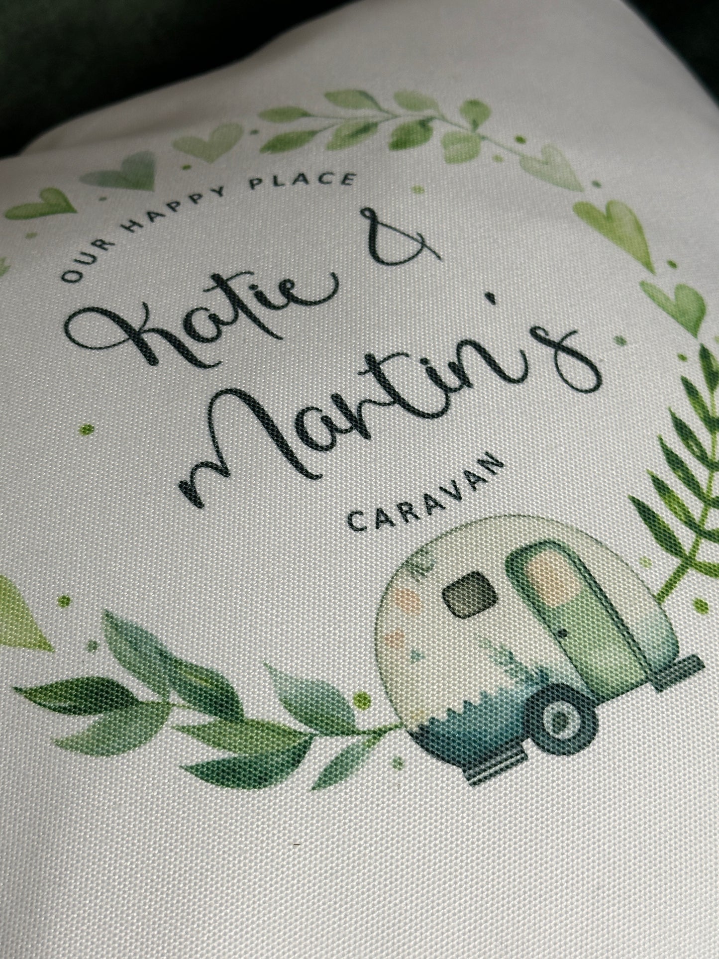 Personalised Caravanning Cushion - Our Happy Place