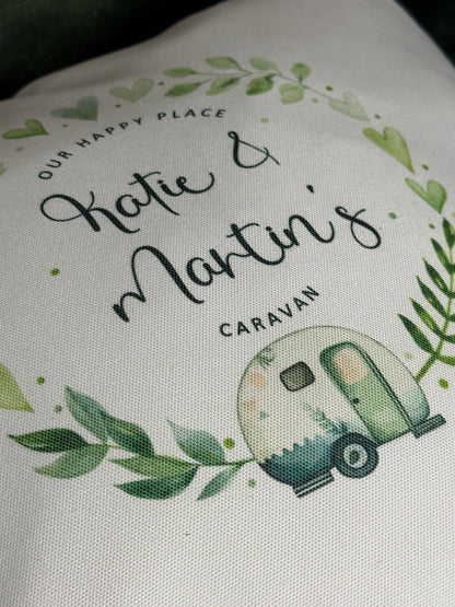 Personalised Caravanning Cushion - Our Happy Place
