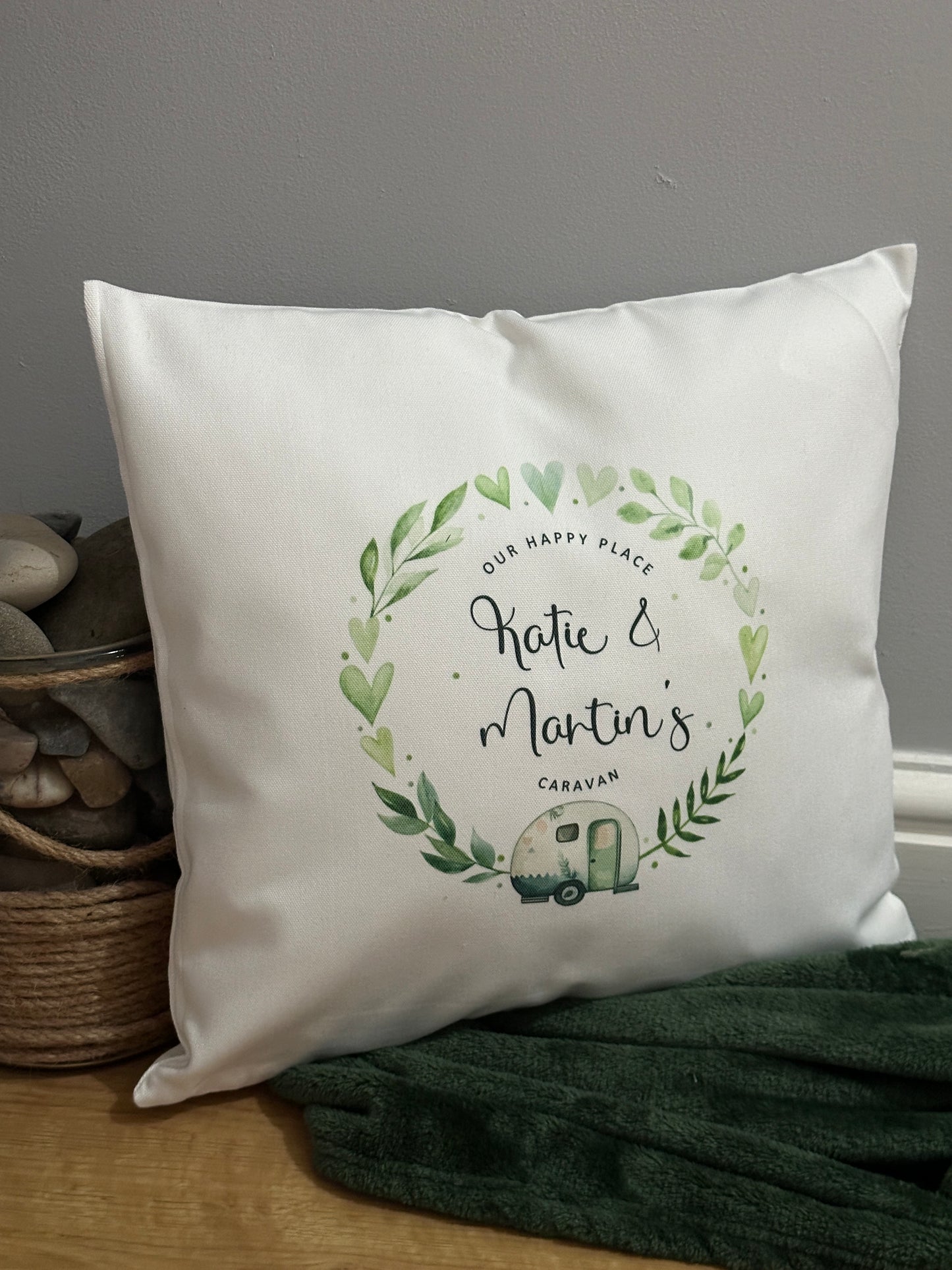 Personalised Caravanning Cushion - Our Happy Place