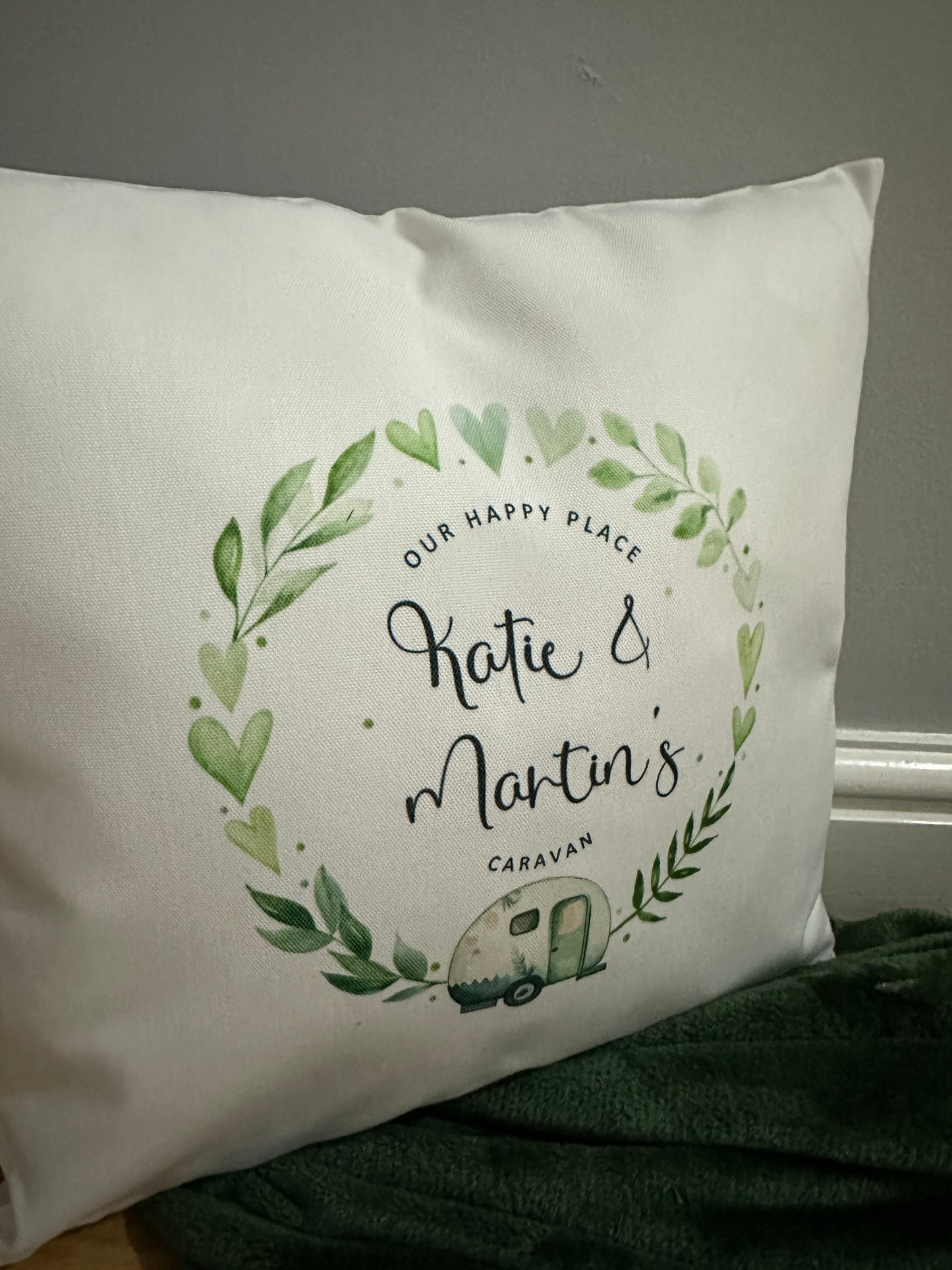 Personalised Caravanning Cushion - Our Happy Place