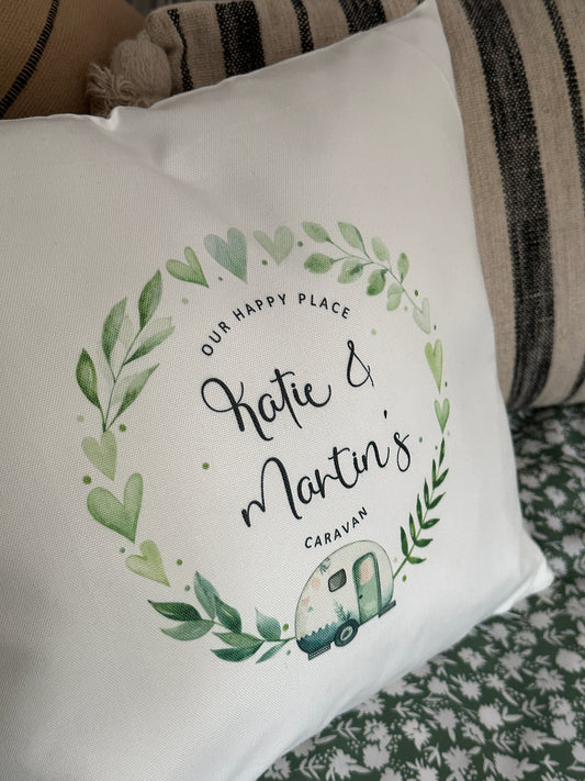 Personalised Caravanning Cushion - Our Happy Place