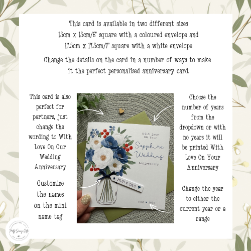 Personalised Anniversary Card, Handmade Floral Wedding Anniversary For Mum Dad Grandparents Friends, Any Years