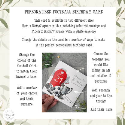 Personalised Football Shirt Birthday Card - Any Age, Any Relation, 64 Shirt Colours