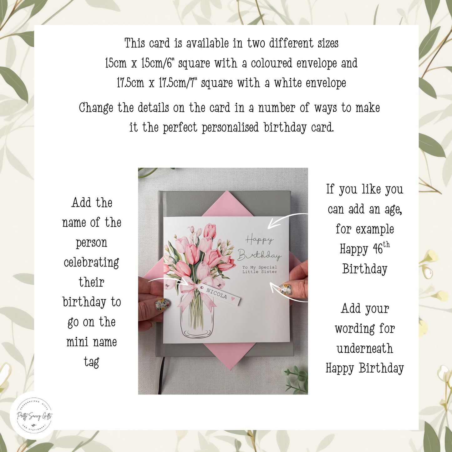 Personalised Birthday Card - Tulips - Mum, Friend, Auntie, Wife, Daughter, Sister