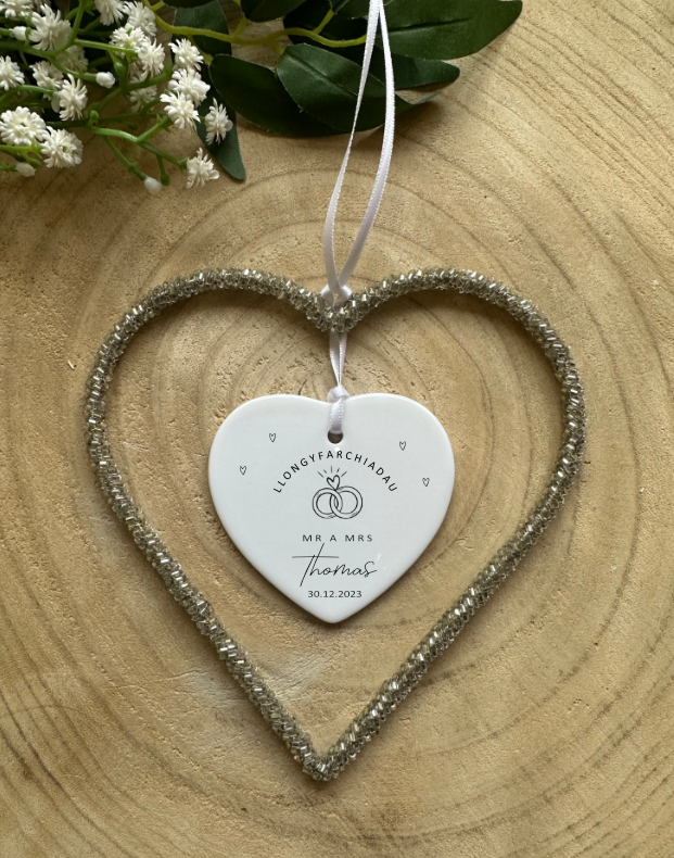 Personalised Wedding Gift | Mr and Mrs Wedding Gift |  | English or Welsh | Congratulations | Llongyfarchidadau | Rings, Cake or Car