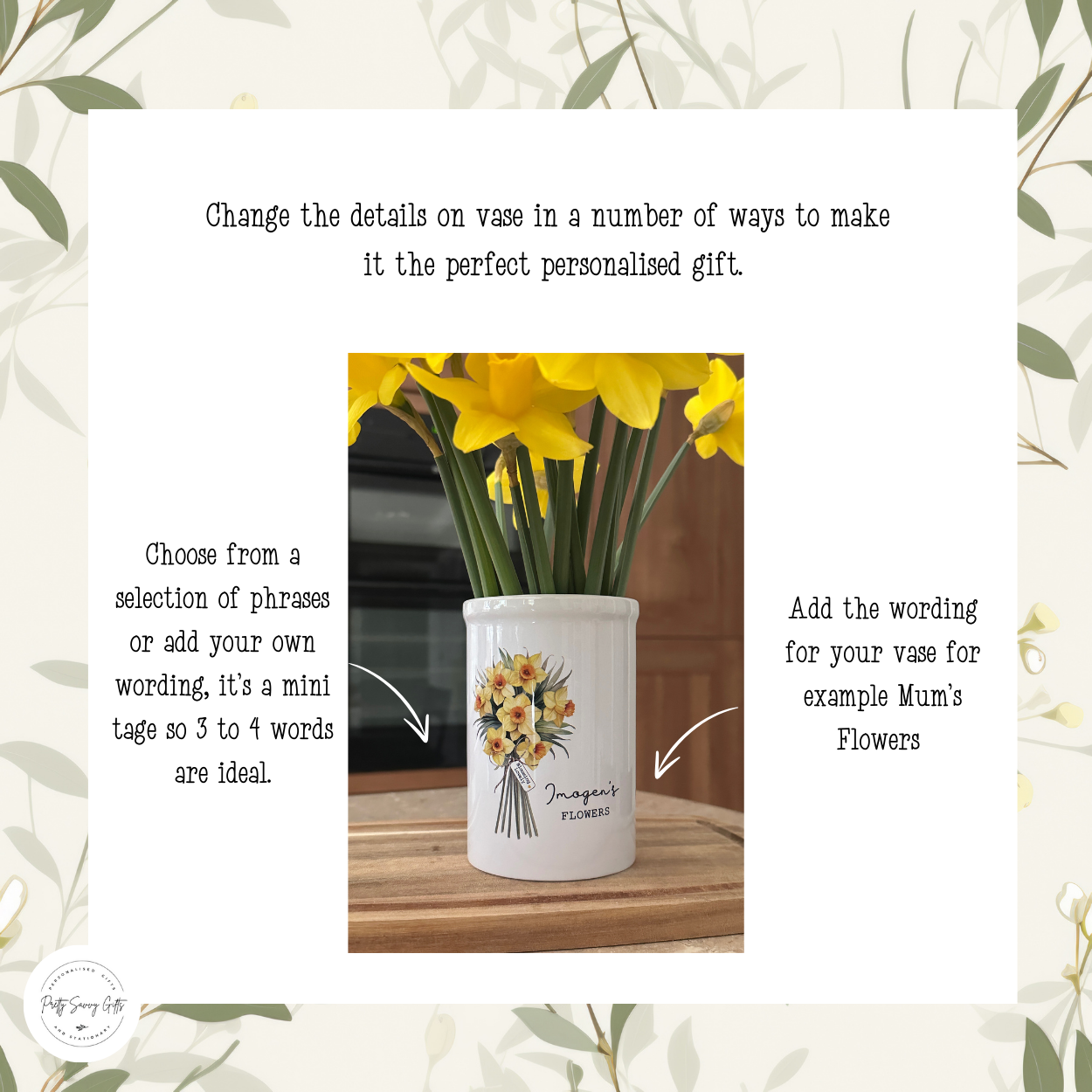 Personalised Ceramic Vase with Daffodil Design