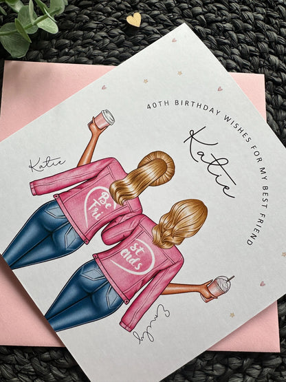 Personalised Best Friend Birthday Card, Custom Drink and Hair Options