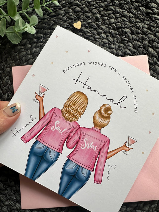 Personalised Best Friend Birthday Card, Custom Drink and Hair Options