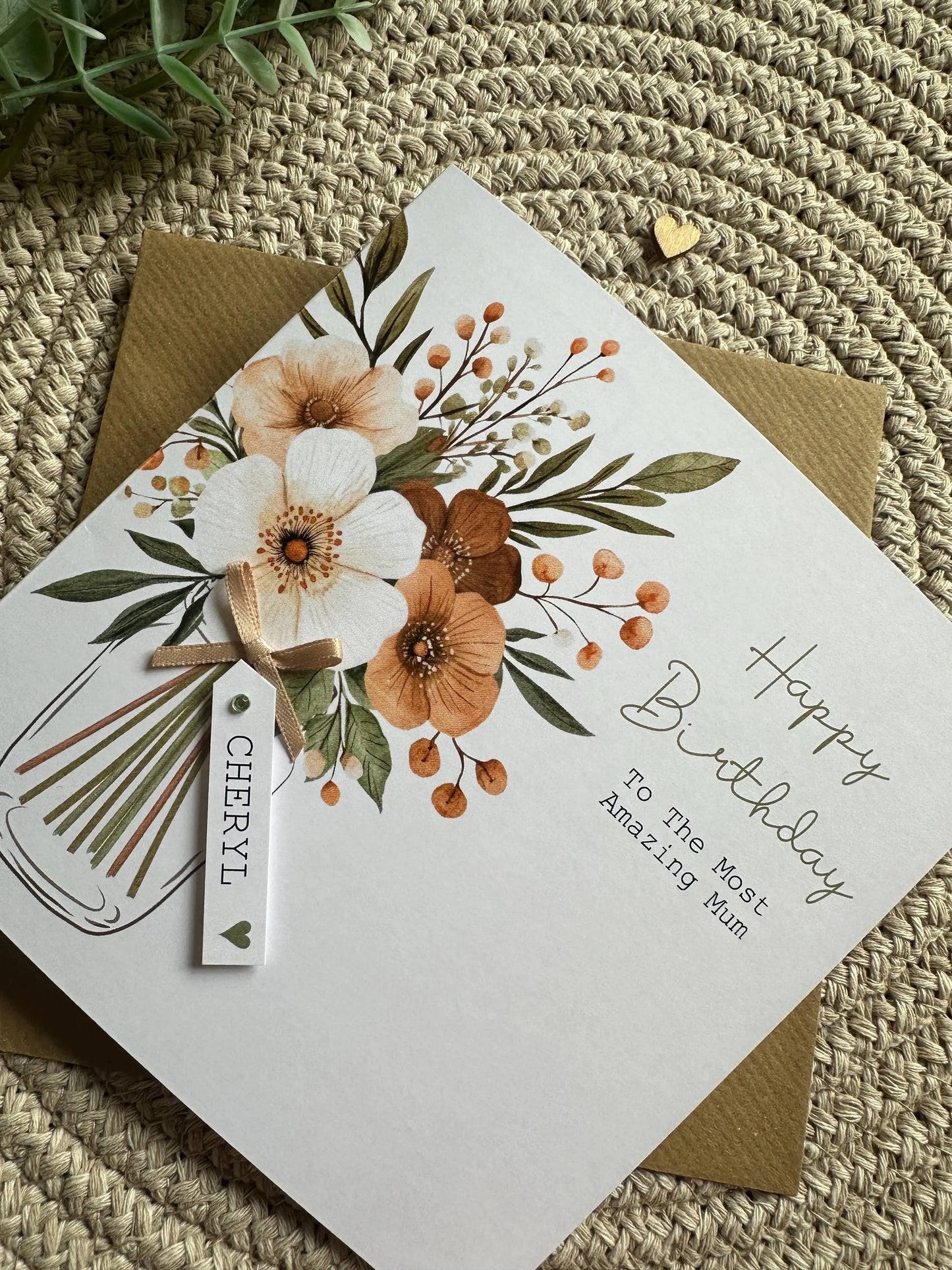 Personalised Birthday Card - Neutral Flower Bouquet - Mum, Friend, Auntie, Wife, Daughter, Sister