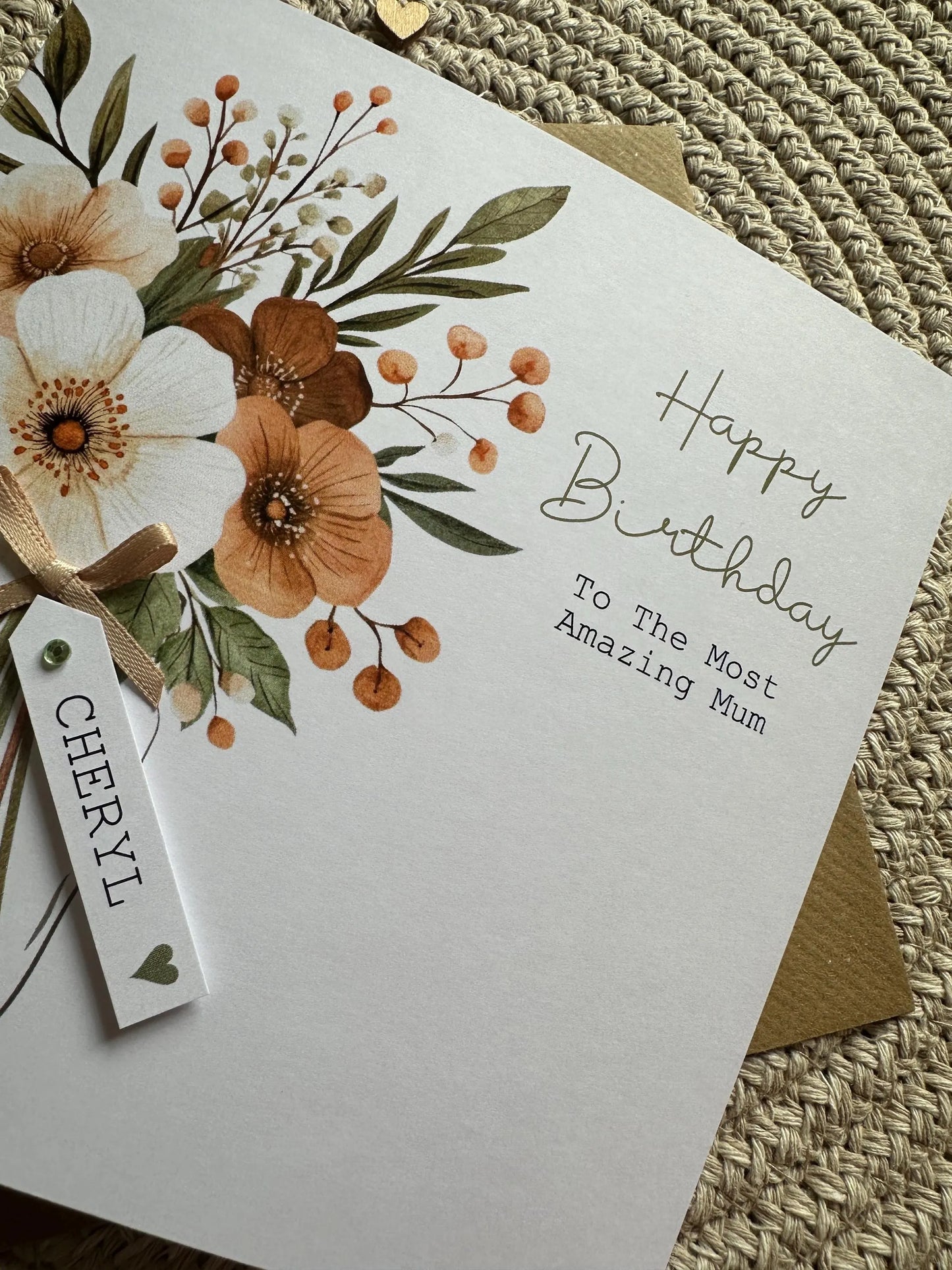 Personalised Birthday Card - Neutral Flower Bouquet - Mum, Friend, Auntie, Wife, Daughter, Sister