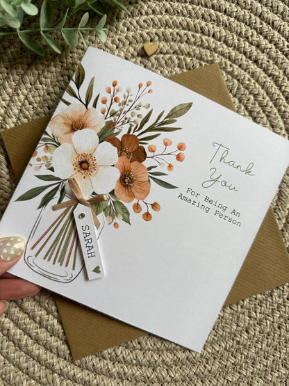 Personalised Birthday Card - Neutral Flower Bouquet - Mum, Friend, Auntie, Wife, Daughter, Sister