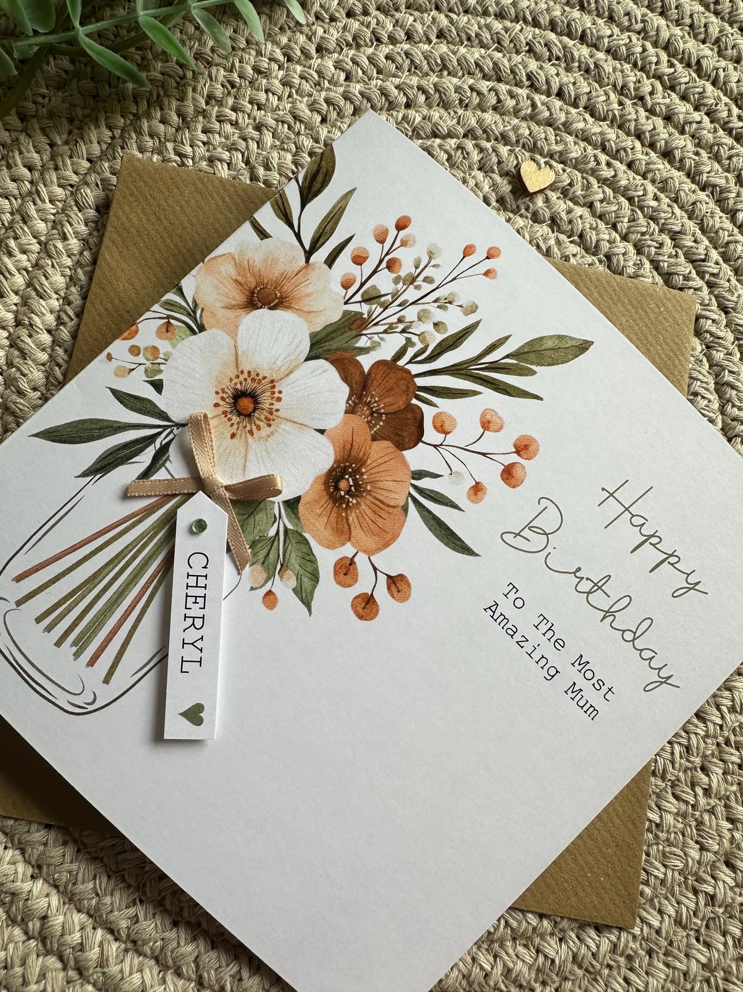 Personalised Birthday Card - Neutral Flower Bouquet - Mum, Friend, Auntie, Wife, Daughter, Sister