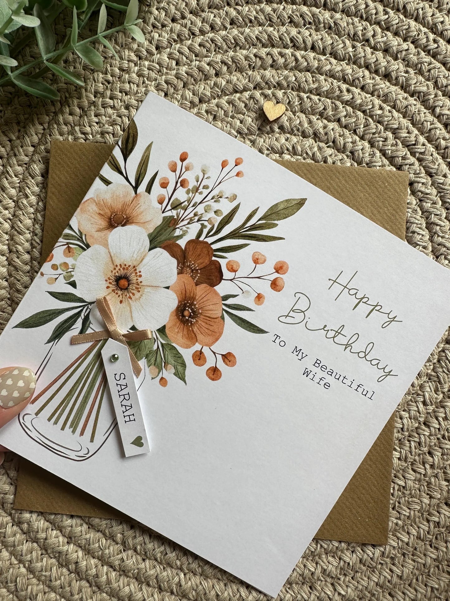 Personalised Birthday Card - Neutral Flower Bouquet - Mum, Friend, Auntie, Wife, Daughter, Sister