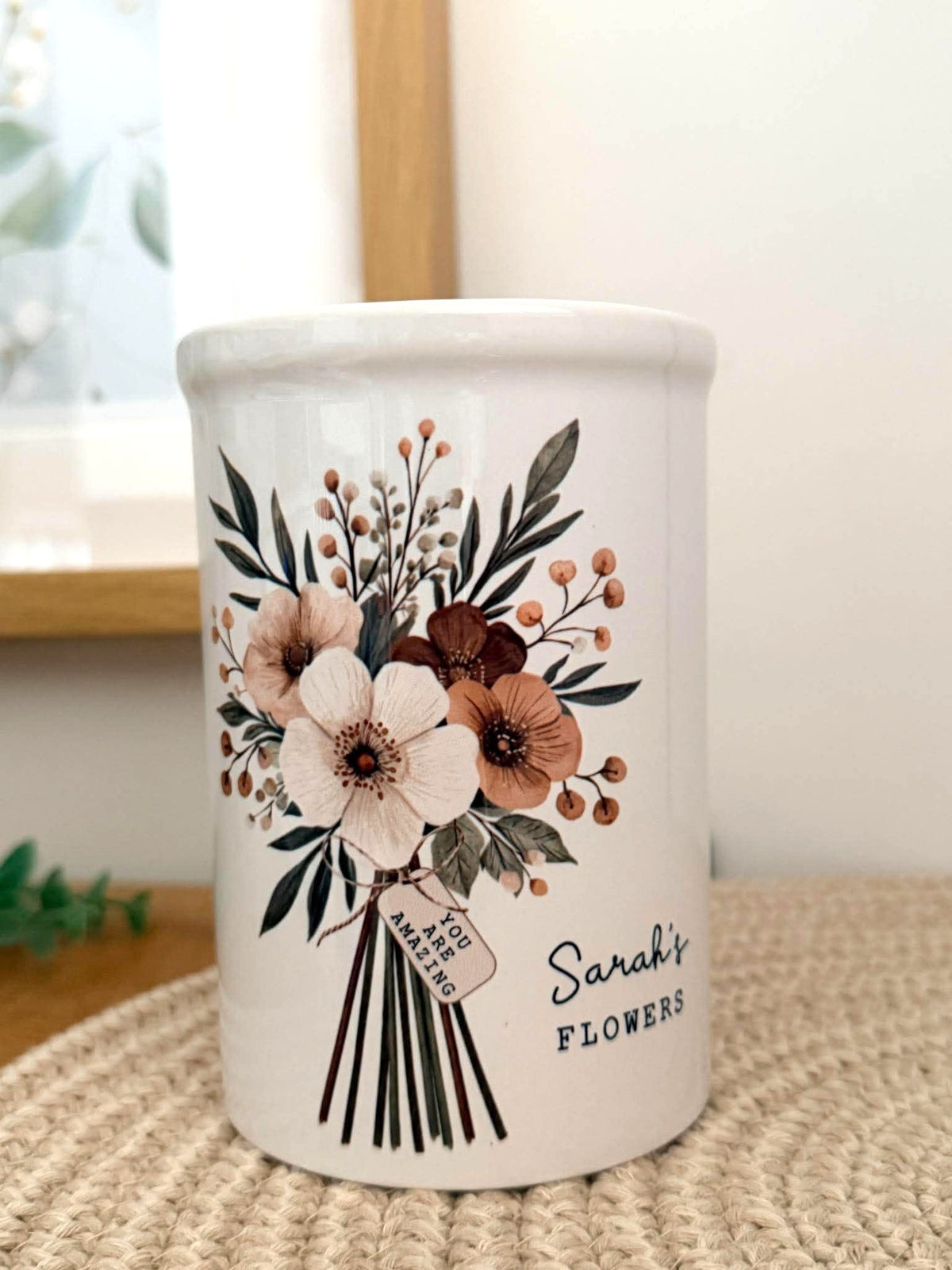 Personalised Flower Vase with Neutral Bouquet