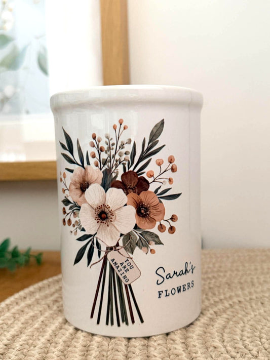 Personalised Flower Vase with Neutral Bouquet