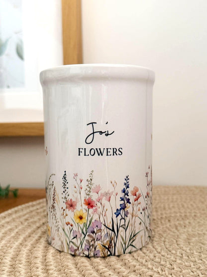 Personalised Ceramic Vase Wildflower Design and Matching Card Option