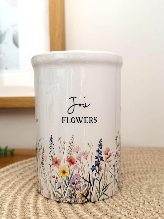 Personalised Ceramic Vase Wildflower Design and Matching Card Option