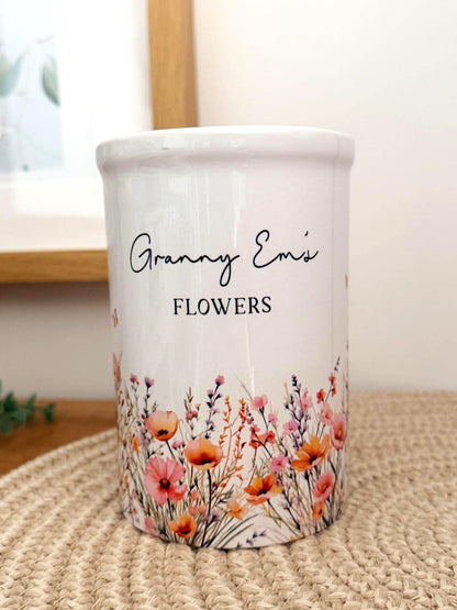 Personalised Ceramic Vase Wildflower Design and Matching Card Option