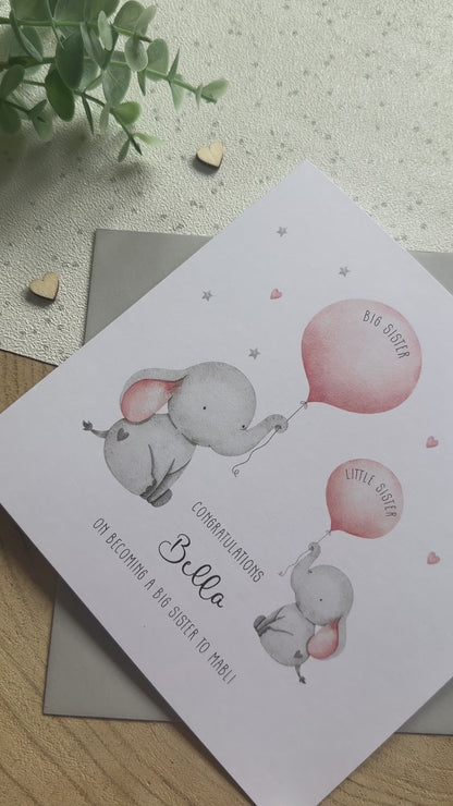 Personalised Handmade Big Sister Little Sister Big Brother Little Brother Congratulations Card English or Welsh
