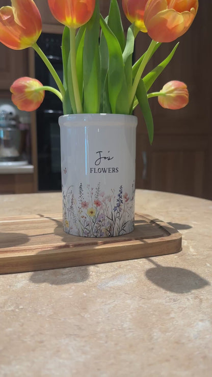 Personalised Ceramic Vase Wildflower Design and Matching Card Option