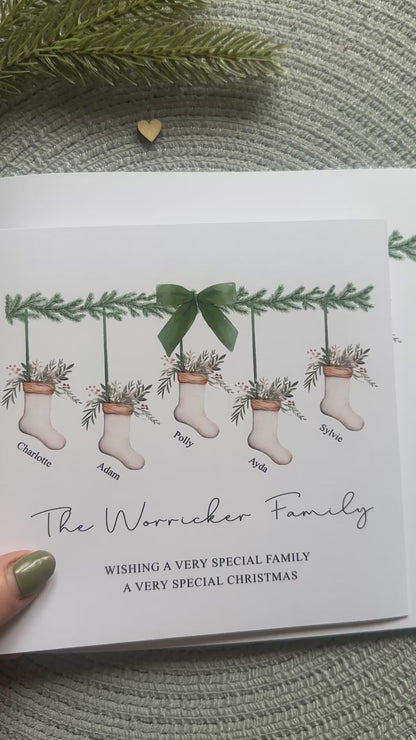 Personalised Family Christmas Tree Decoration - Stocking Design, Matching Card available