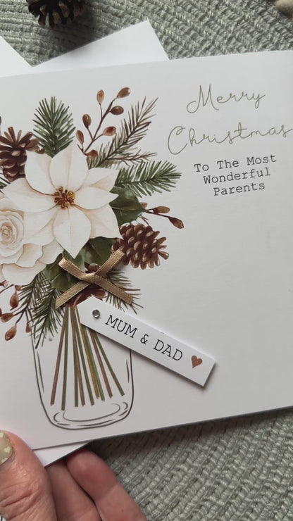 Personalised Christmas Card Pack of 5 – Floral & Pinecone Designs - Cream & Cocoa Collection