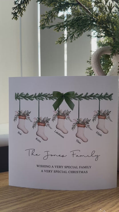 Personalised Family Christmas Tree Decoration - Stocking Design, Matching Card available