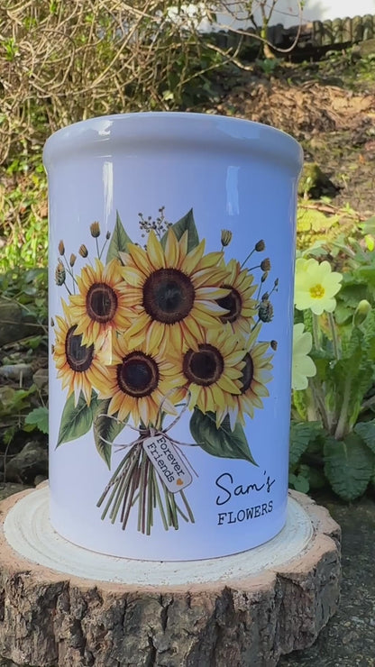 Personalised Ceramic Vase with Sunflower Design