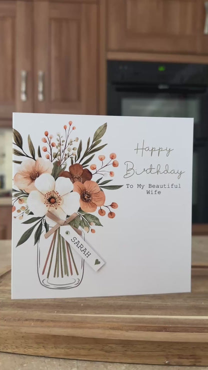Personalised Flower Vase with Neutral Bouquet