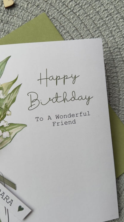 Personalised Birthday Card - Lily of the Valley Flowers - Mum, Friend, Auntie, Wife, Daughter, Sister