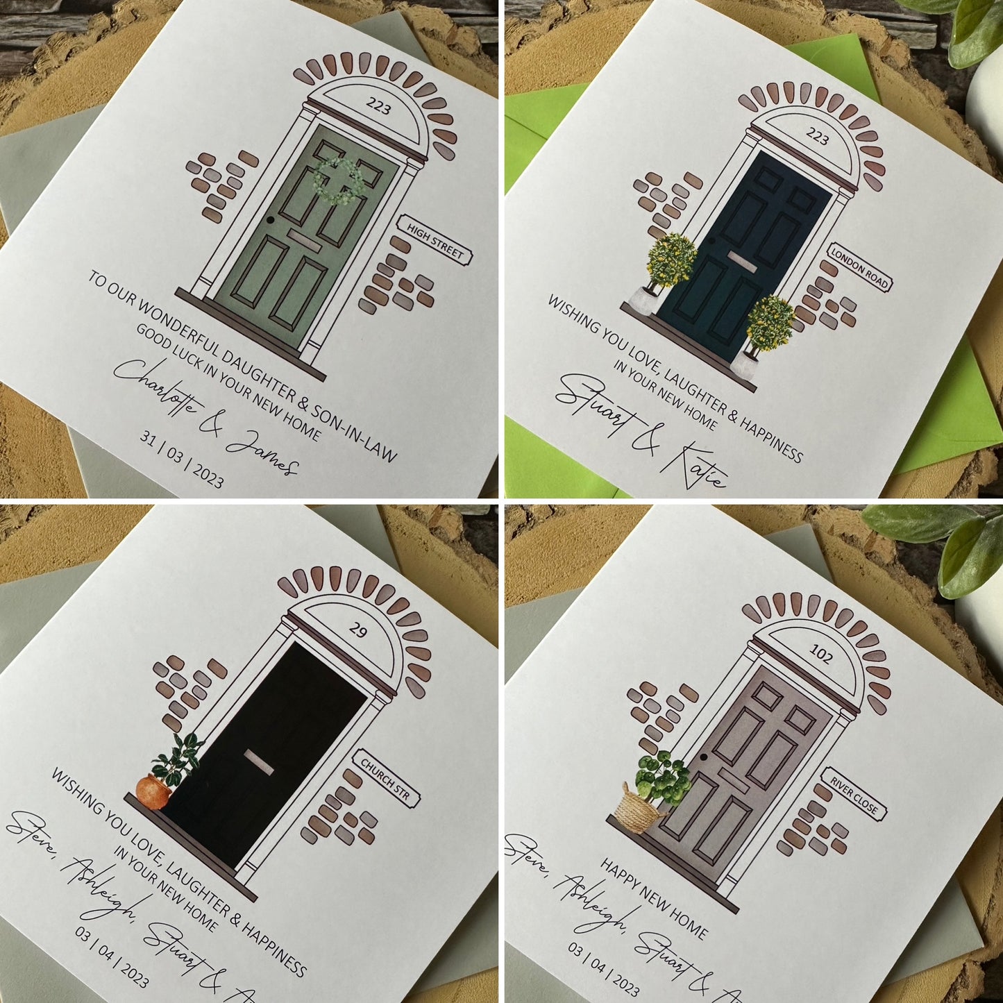 Personalised Handmade New Home card - Front Door and Address - Congratulations and Good Luck