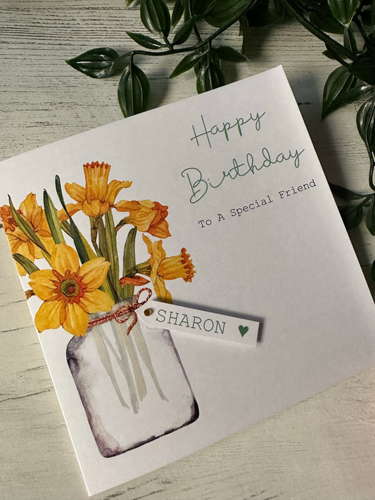 Personalised Birthday Card - Daffodils - Mum, Friend, Auntie, Wife, Daughter