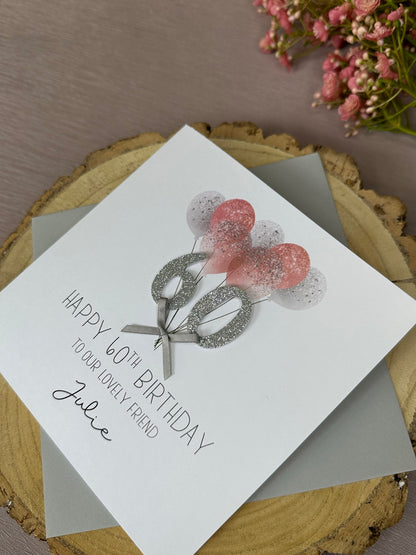 Personalised Birthday Card - Balloons - 18th, 21st, 30th, 40th, 50th, 60th - Any age any relation