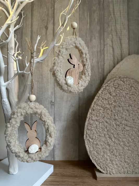 Spring Decor Fluffy Bunny Hanging Decoration - Perfect for neutral themes - Sherpa Fabric