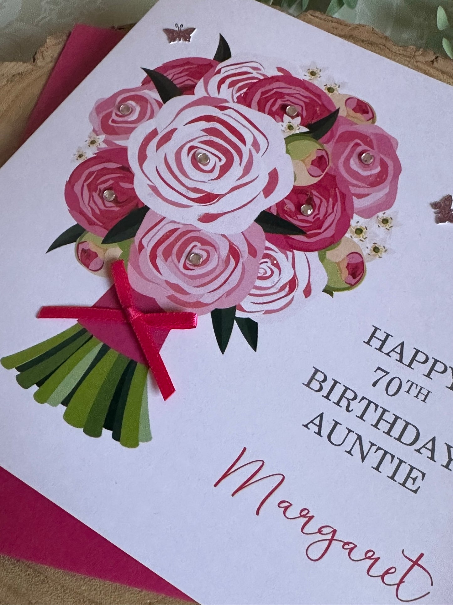 Personalised Birthday Card - Pink Bouquet - Any Relation - Mum, Auntie, Wife, Sister, friend