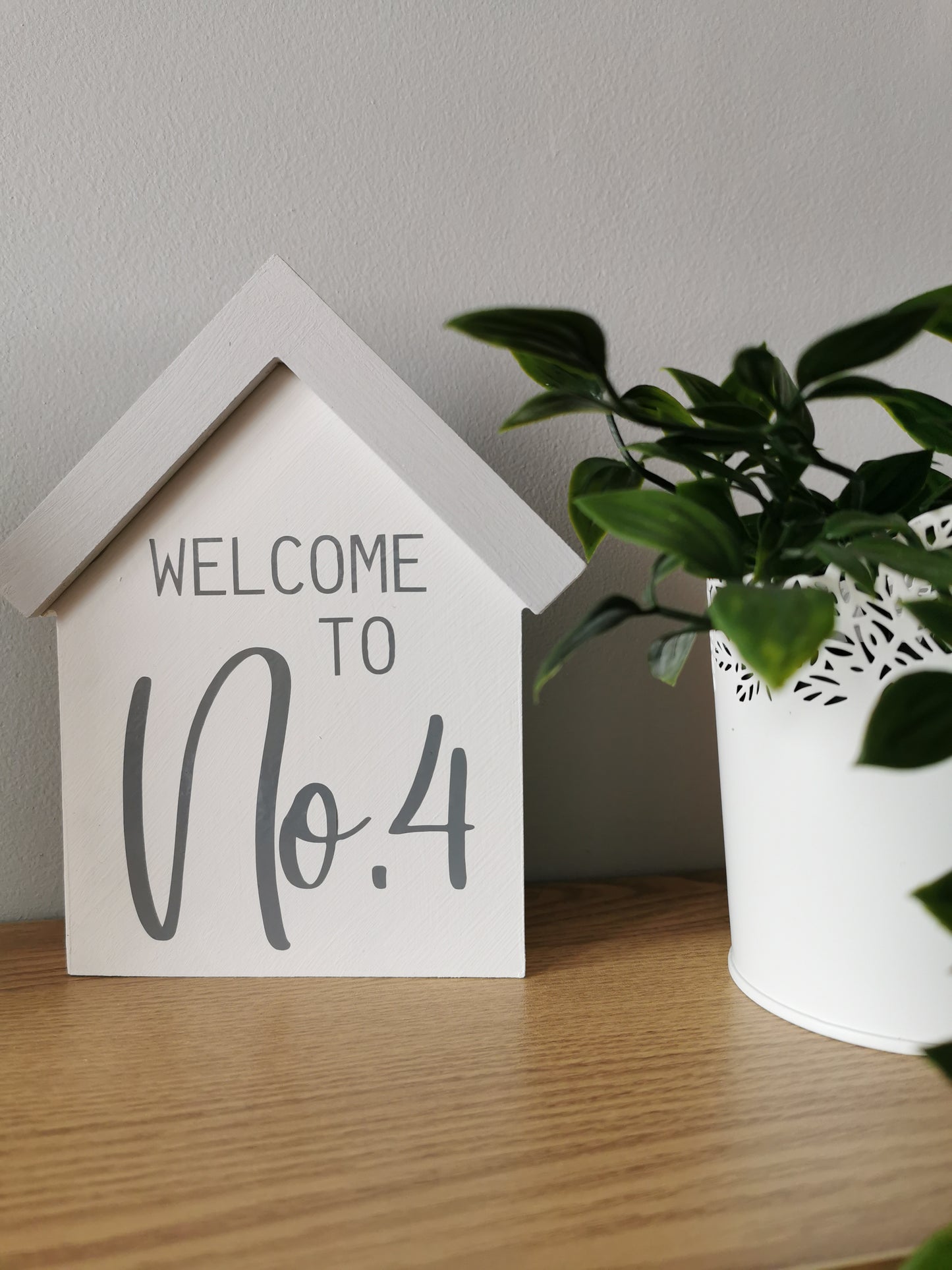 Personalised House Plaque - Welcome To Our Home - New Home Gift, House Number, Any Number or Name, House Shaped Wooden Style Plaque