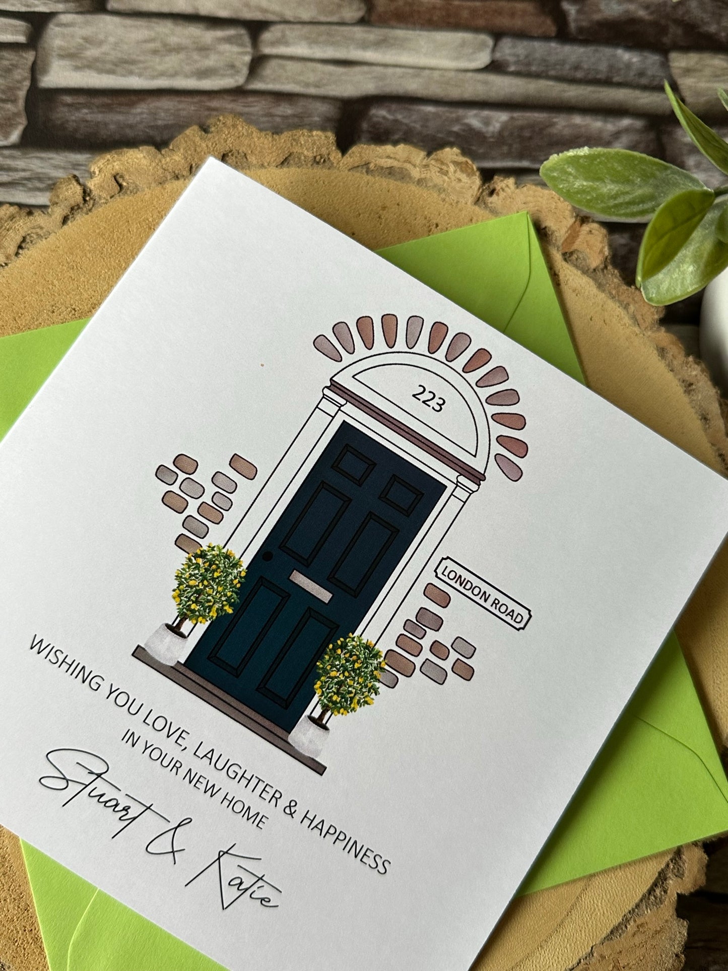 Personalised Handmade New Home card - Front Door and Address - Congratulations and Good Luck