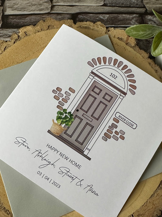 Personalised Handmade New Home card - Front Door and Address - Congratulations and Good Luck