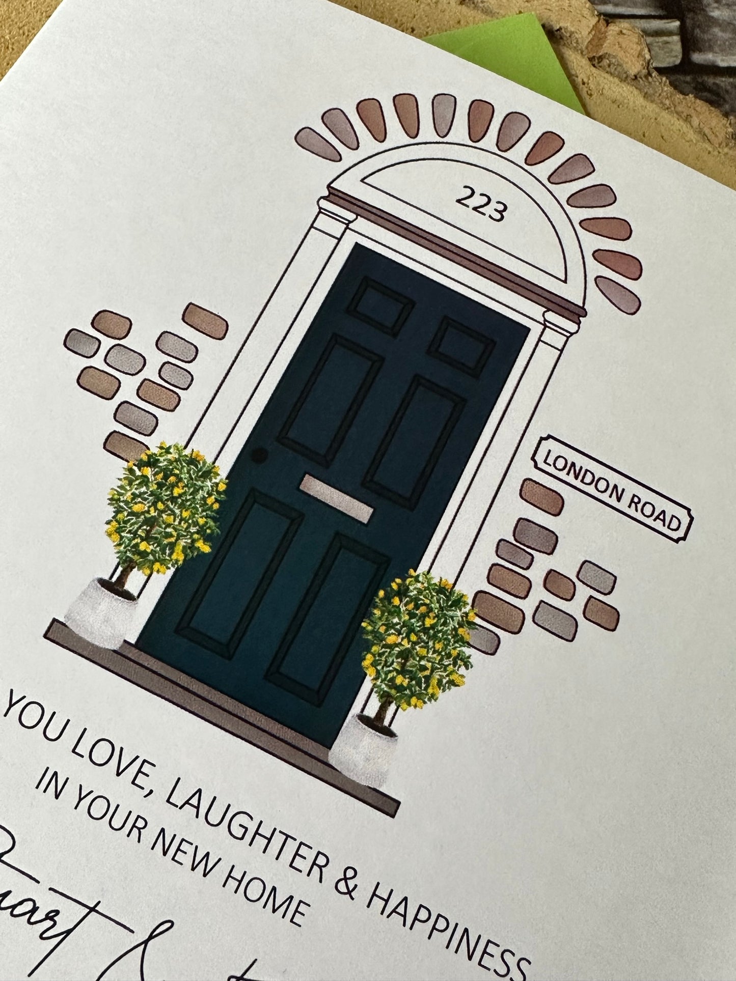 Personalised Handmade New Home card - Front Door and Address - Congratulations and Good Luck